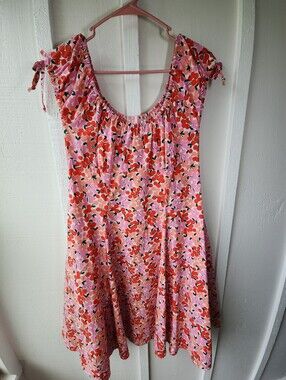 Heart of Haute Hilda Dress Pink Red Floral Sundress Tie Shoulders Size XL